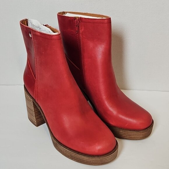 Lucky Brand Womens LK-Oxina Platform Boots 9.5 M Red Dahlia Hario Leather NWT - Picture 2 of 16
